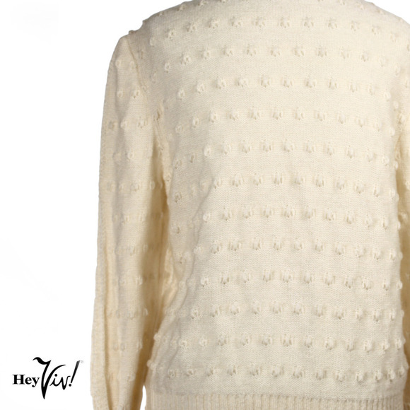 Vintage Castleberry Ivory Crew Neck Cardigan Button Up Sweater Size 16 - Hey Viv - Picture 6 of 8